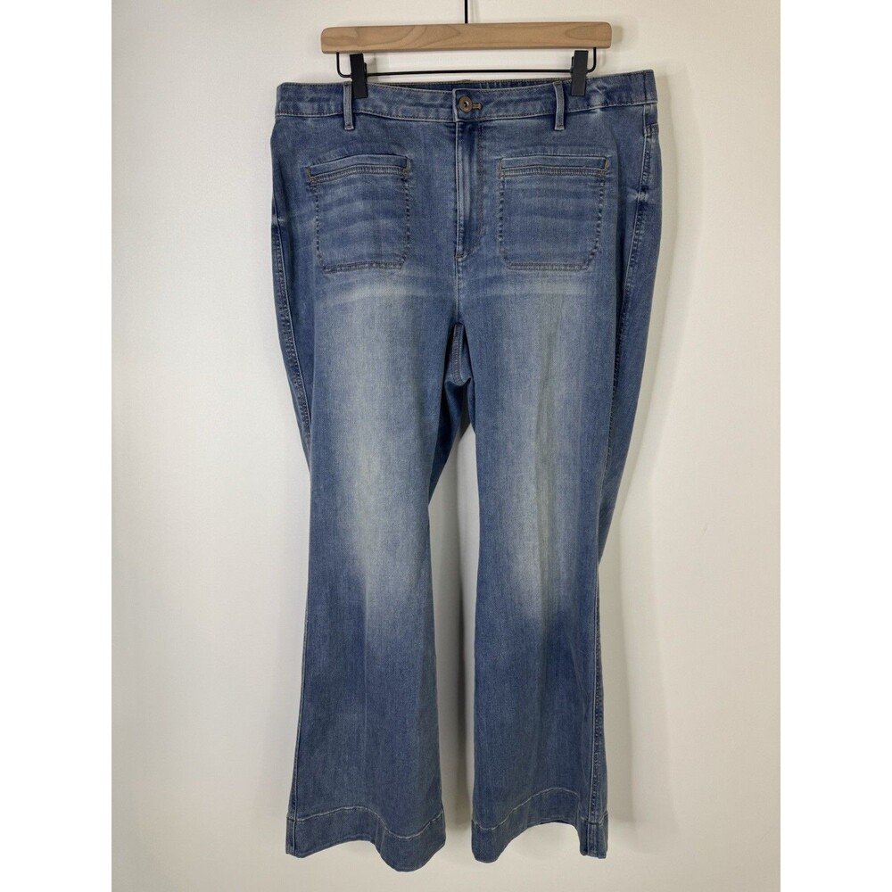 J.Jill High Rise Flare Jeans Womens 18R Blue Stretch Patch Pocket Wide Leg Flare